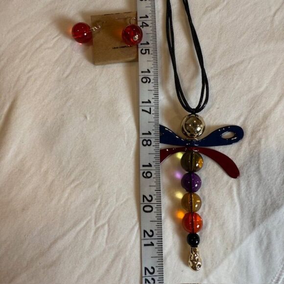 NWT Dragonfly Statement Necklace and Earrings Set Multicolor w/Gold Tone - Picture 8 of 8
